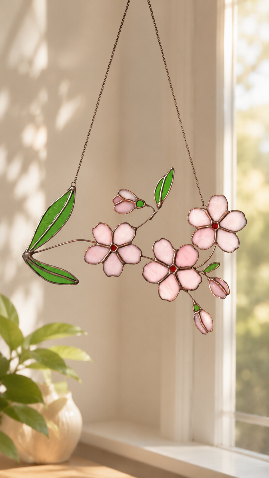 Cherry Blossom Stained Glass: Flower Sun Catcher Gift, One of a Kind Glass Decor