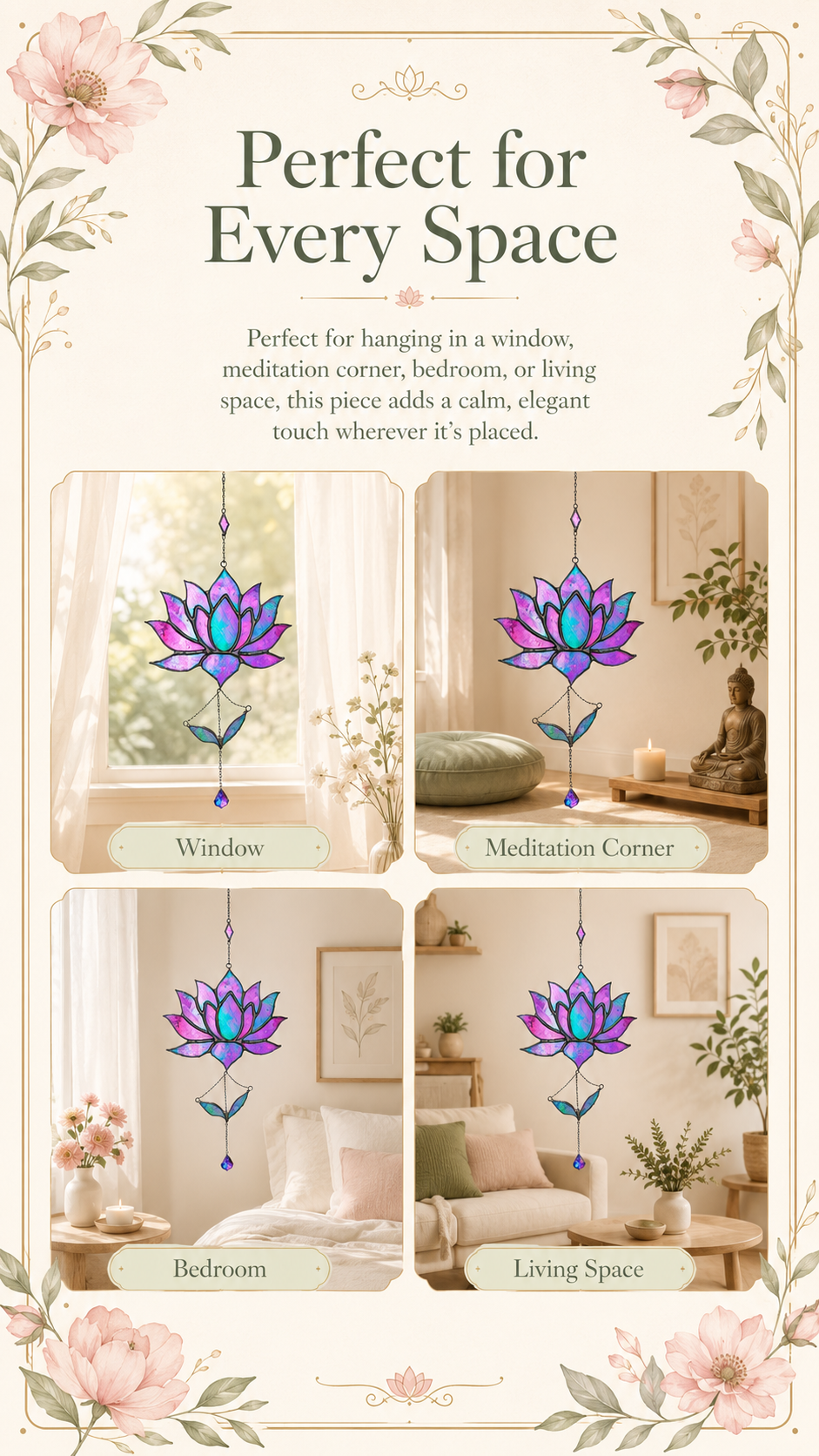 Stained Glass Lotus Suncatcher Pink and Purple Iridescent Flower, Handmade Window Hanging