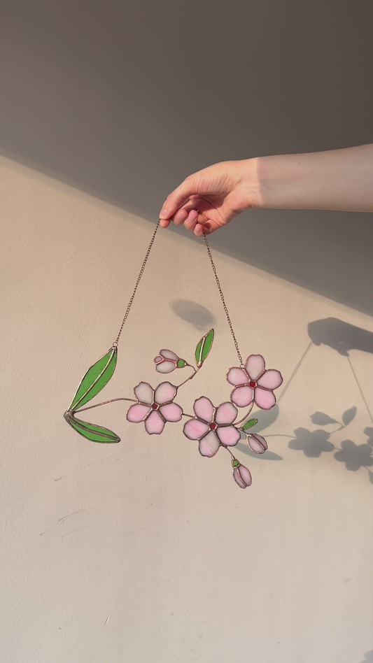 Cherry Blossom Stained Glass: Flower Sun Catcher Gift, One of a Kind Glass Decor