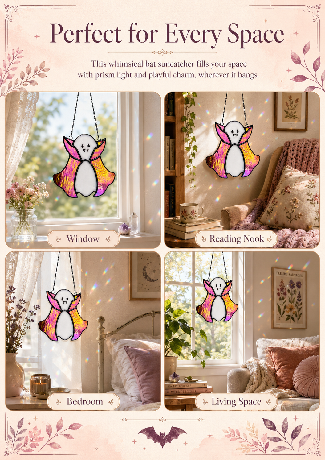 Ghost Suncatcher Handmade Stained Glass : Iridescent Cape Window Decoration