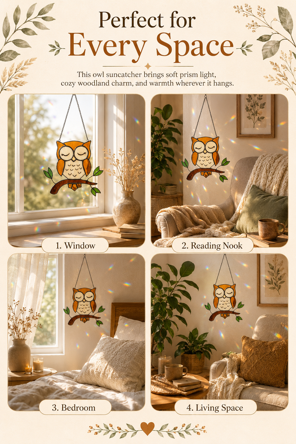 Stained Glass Owl Suncatcher: Handmade Window Hanging Home Decor, Christmas Gift