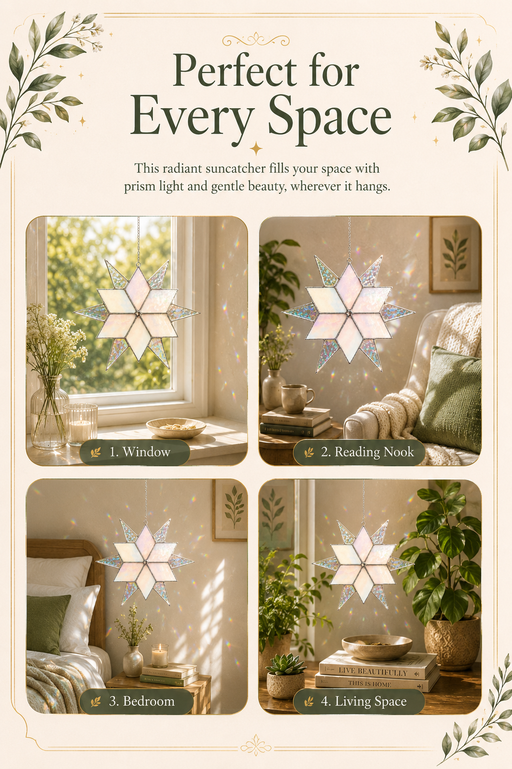 Sirius Star Suncatcher Handmade Stained Glass  White Iridescent Glass, Home Window Decor Gift