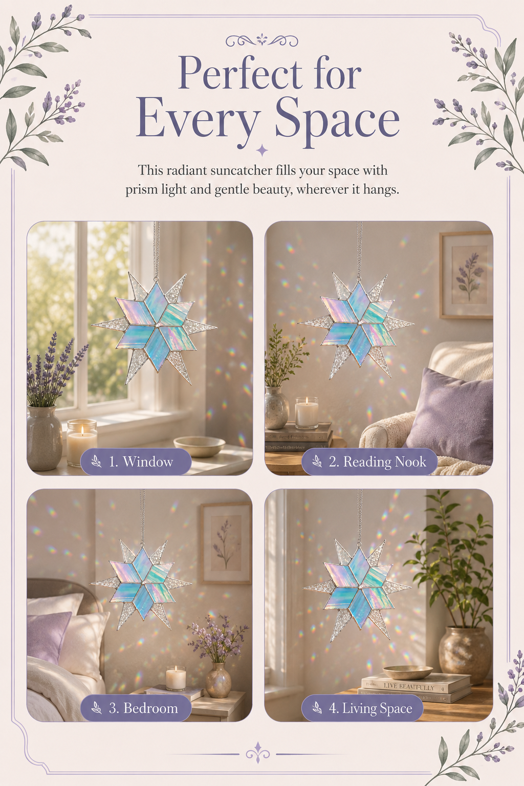 Stained Glass Sirius Star Suncatcher Handmade Ice Iridescent Glass Home Window Decor
